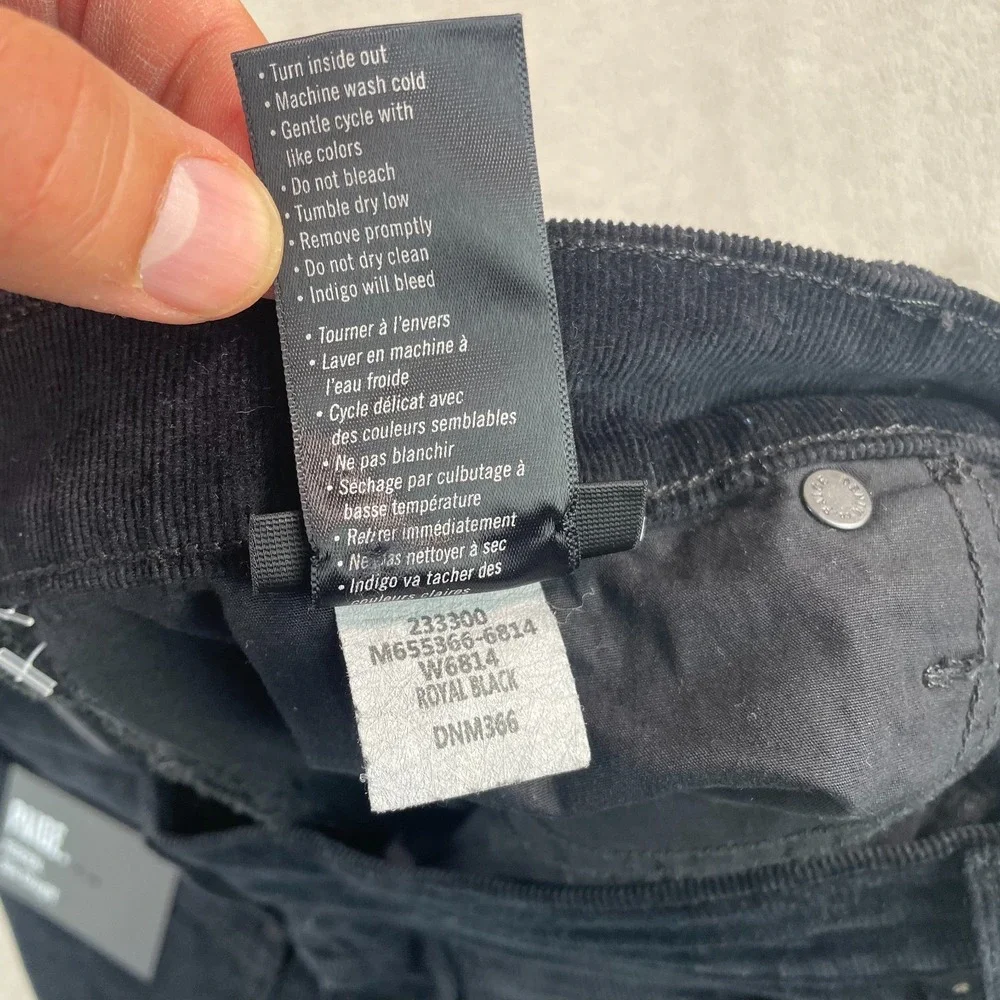 PAIGE Federal Slim Straight Pants Men 34x34 Royal Black Corduroy‎ USA NWT $200